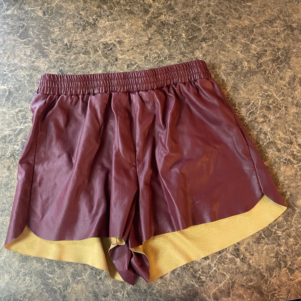 Women's Burgundy Leather Shorts